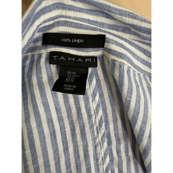 Tahari blue and white stripe deconstructed 100 linen jacket  size M - Picture 5 of 7